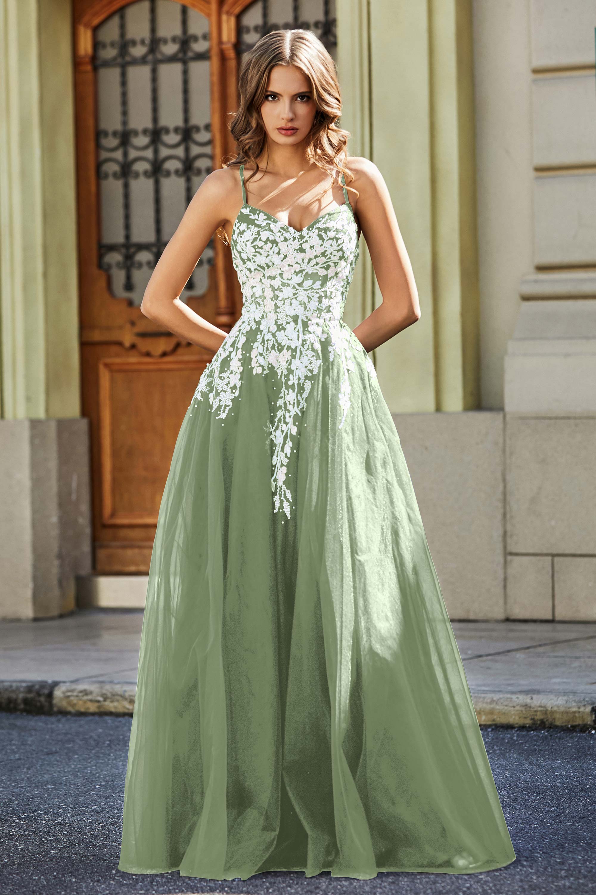 Sweetheart Neck Applique Top Tulle Prom Party Ball Dress Formal Evening Gowns