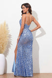 Bodycon Pailletten Bodenlang Abendkleid mit Schlitz Abschlussball Partykleider