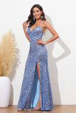 Bodycon Pailletten Bodenlang Abendkleid mit Schlitz Abschlussball Partykleider