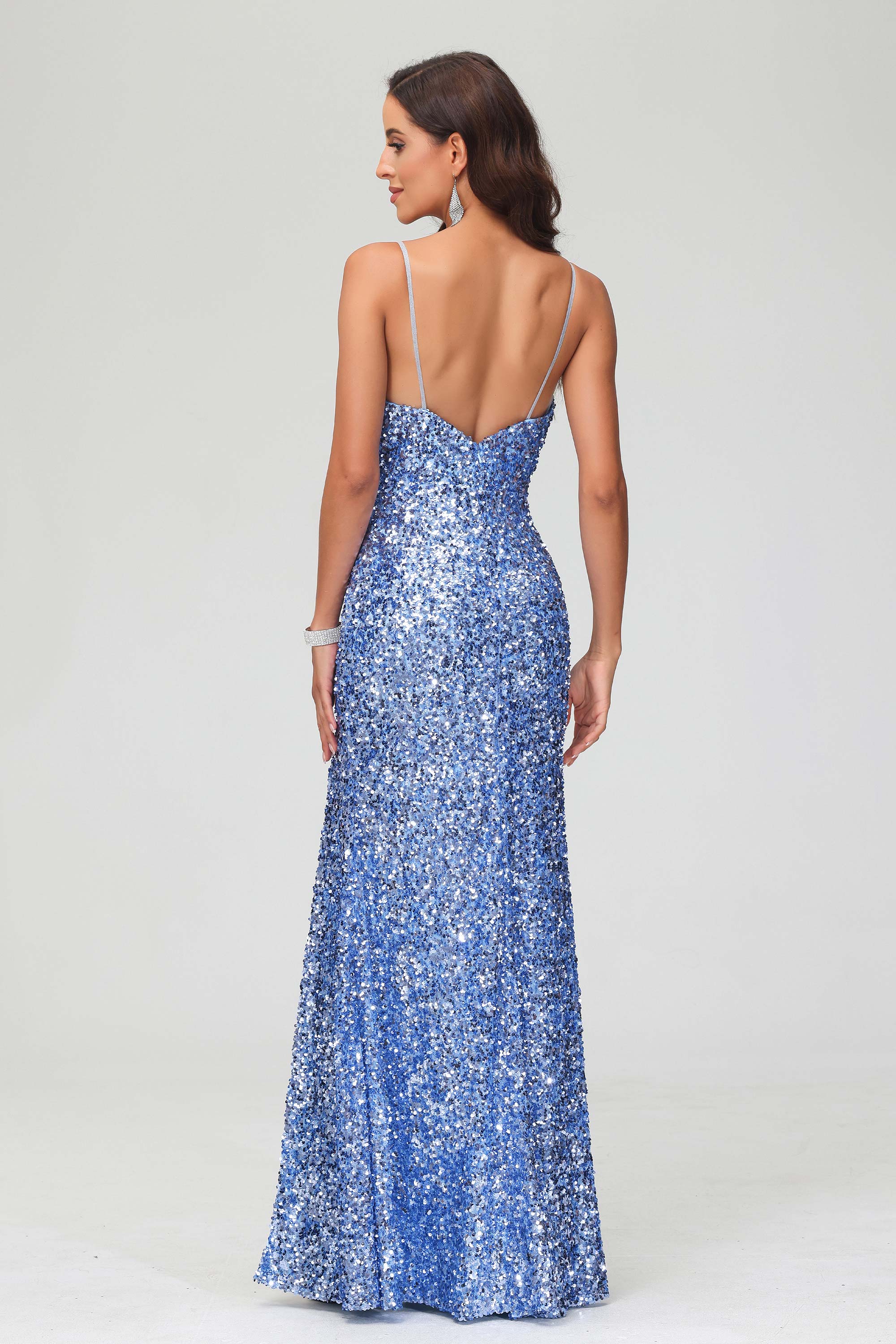 Bodycon Pailletten Bodenlang Abendkleid mit Schlitz Abschlussball Partykleider