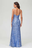 Bodycon Pailletten Bodenlang Abendkleid mit Schlitz Abschlussball Partykleider