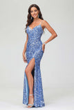 Bodycon Pailletten Bodenlang Abendkleid mit Schlitz Abschlussball Partykleider
