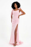 Square Neckline Bow-Tied Strap Slit Floor-Length Formal Evening Dress Prom Party Gowns