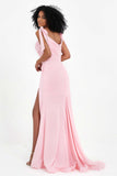 Square Neckline Bow-Tied Strap Slit Floor-Length Formal Evening Dress Prom Party Gowns
