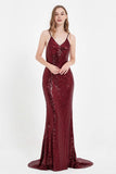 V Neck Lace up Back Bodycon Sequin Evening Dress Sexy Mermaid Formal Prom Party Dresses