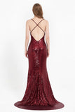 V Neck Lace up Back Bodycon Sequin Evening Dress Sexy Mermaid Formal Prom Party Dresses