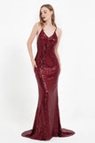 V Neck Lace up Back Bodycon Sequin Evening Dress Sexy Mermaid Formal Prom Party Dresses