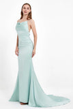 Meerjungfrau-Linie mit Wasserfallausschnitt und bodenlangem Satin-Abendkleid, formelle Abendkleider, Abschlussball- und Partykleider