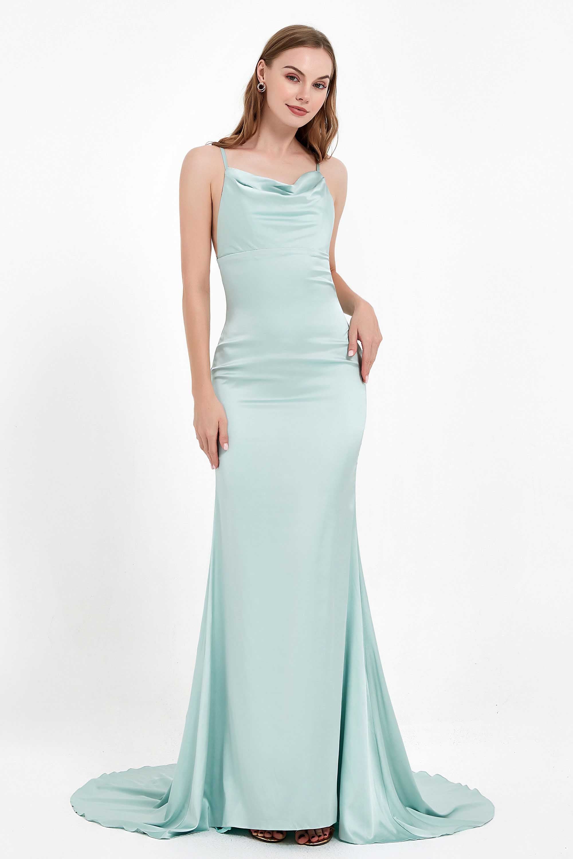 Meerjungfrau-Linie mit Wasserfallausschnitt und bodenlangem Satin-Abendkleid, formelle Abendkleider, Abschlussball- und Partykleider