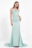 Meerjungfrau-Linie mit Wasserfallausschnitt und bodenlangem Satin-Abendkleid, formelle Abendkleider, Abschlussball- und Partykleider