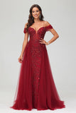 Schulterfrei A-Linie Tüll Abendkleid Ballkleid Partykleid
