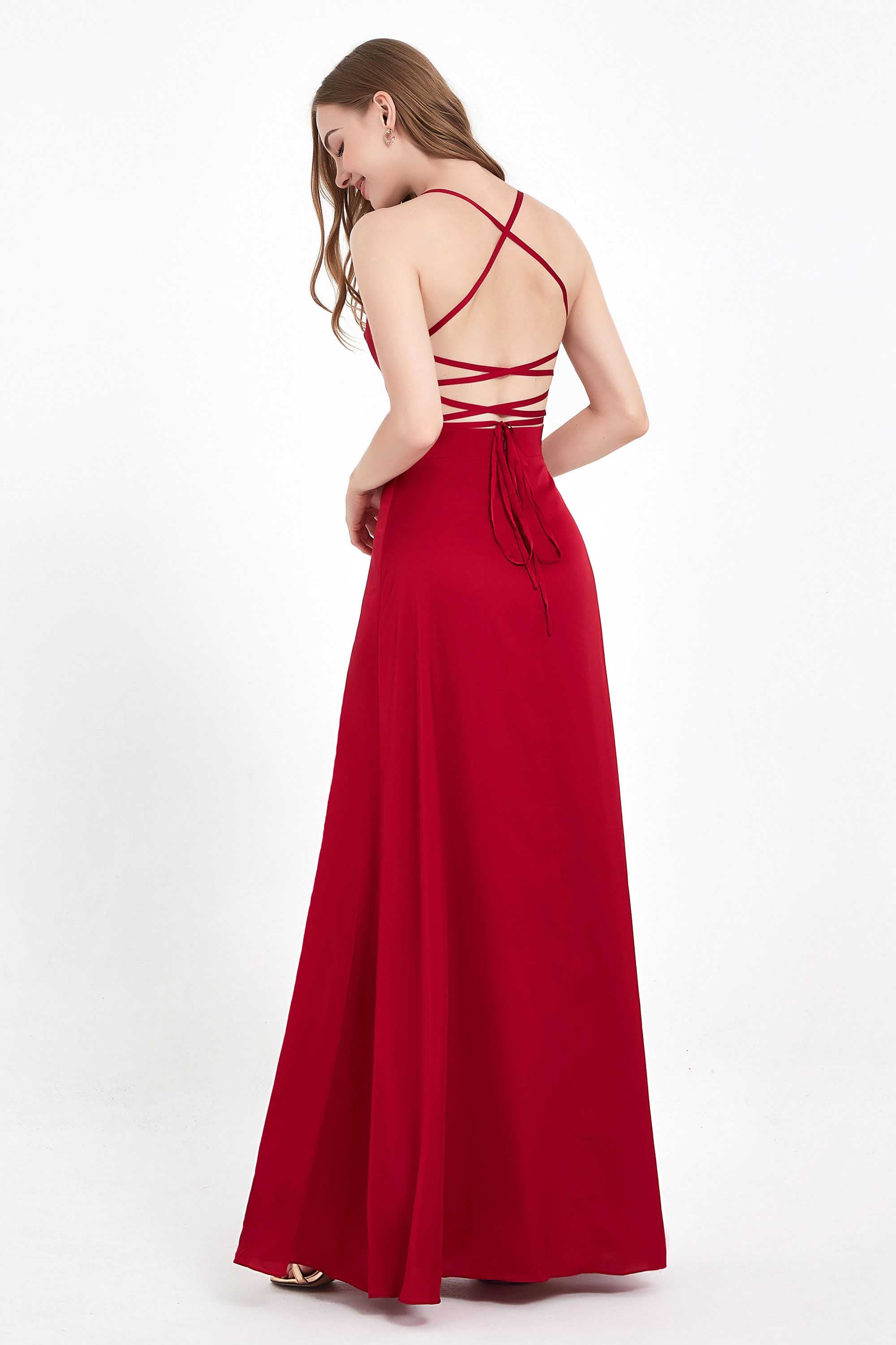 Wasserfallausschnitt, Schnürung am Rücken, Schlitz, Satin, Maxikleid, formelles Abendkleid, Abschlussball, Partykleid