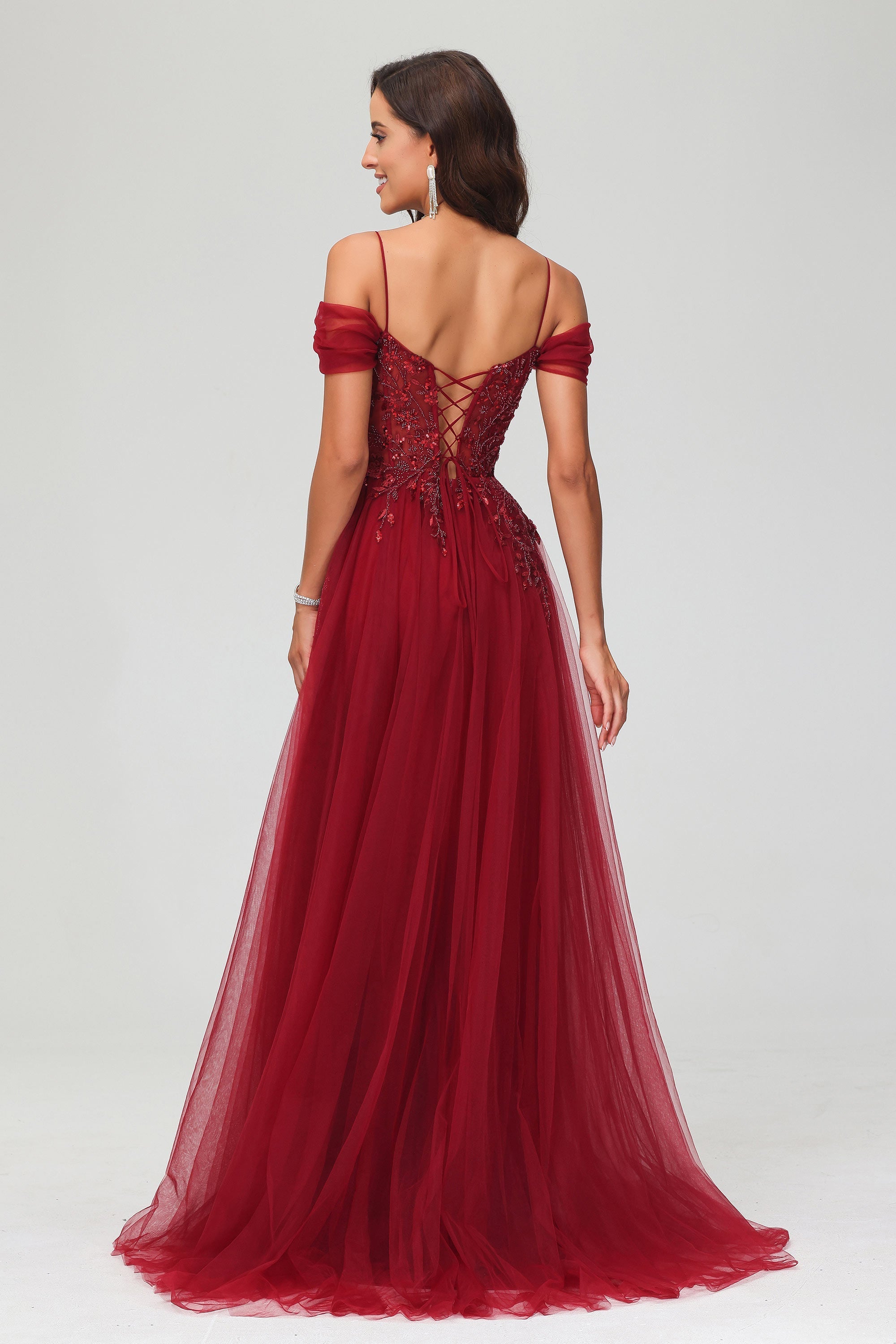 Schulterfrei A-Linie Tüll Abendkleid Ballkleid Partykleid