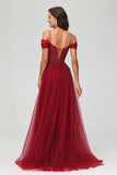 Schulterfrei A-Linie Tüll Abendkleid Ballkleid Partykleid