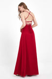 Wasserfallausschnitt, Schnürung am Rücken, Schlitz, Satin, Maxikleid, formelles Abendkleid, Abschlussball, Partykleid
