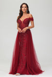 Schulterfrei A-Linie Tüll Abendkleid Ballkleid Partykleid