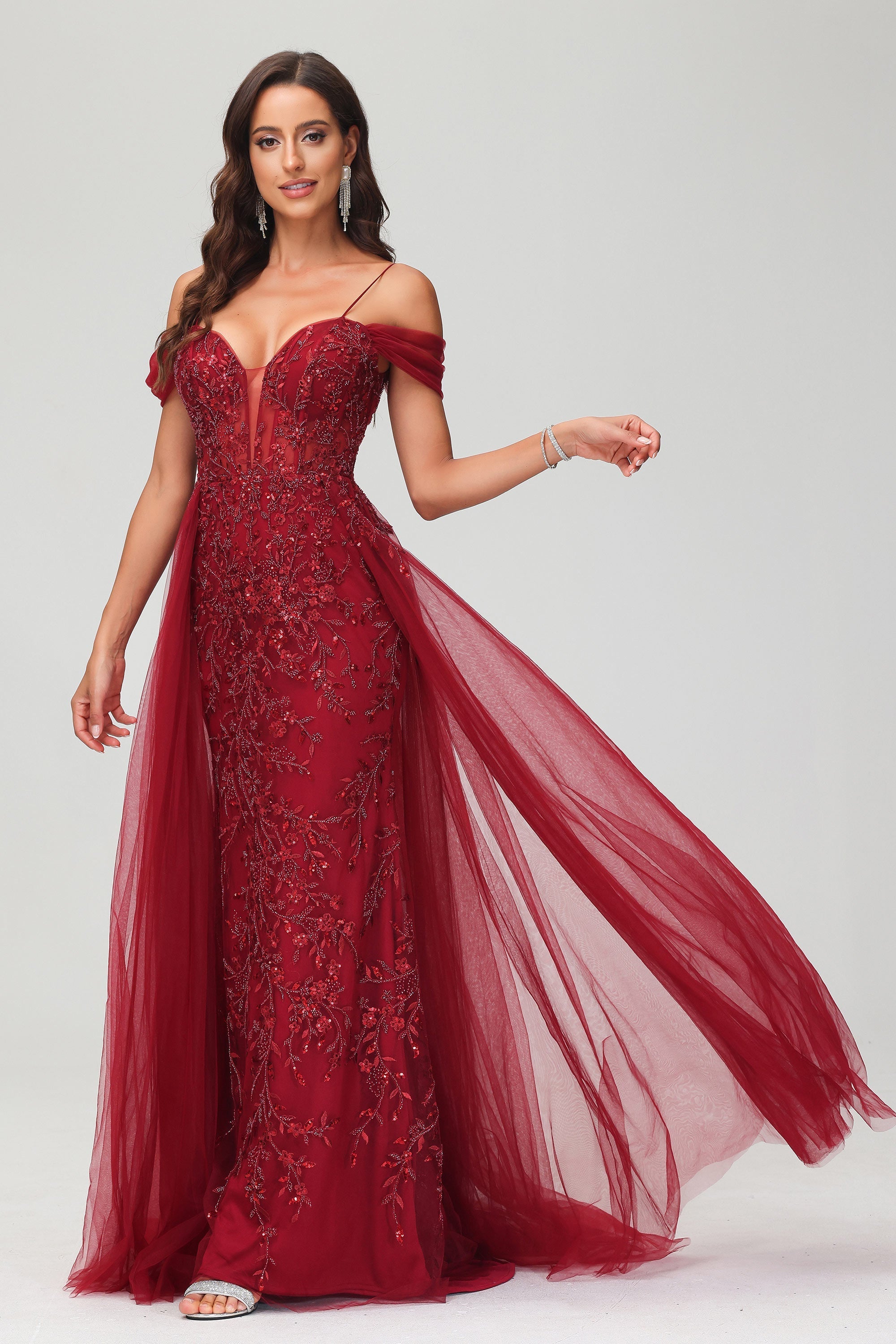 Schulterfrei A-Linie Tüll Abendkleid Ballkleid Partykleid