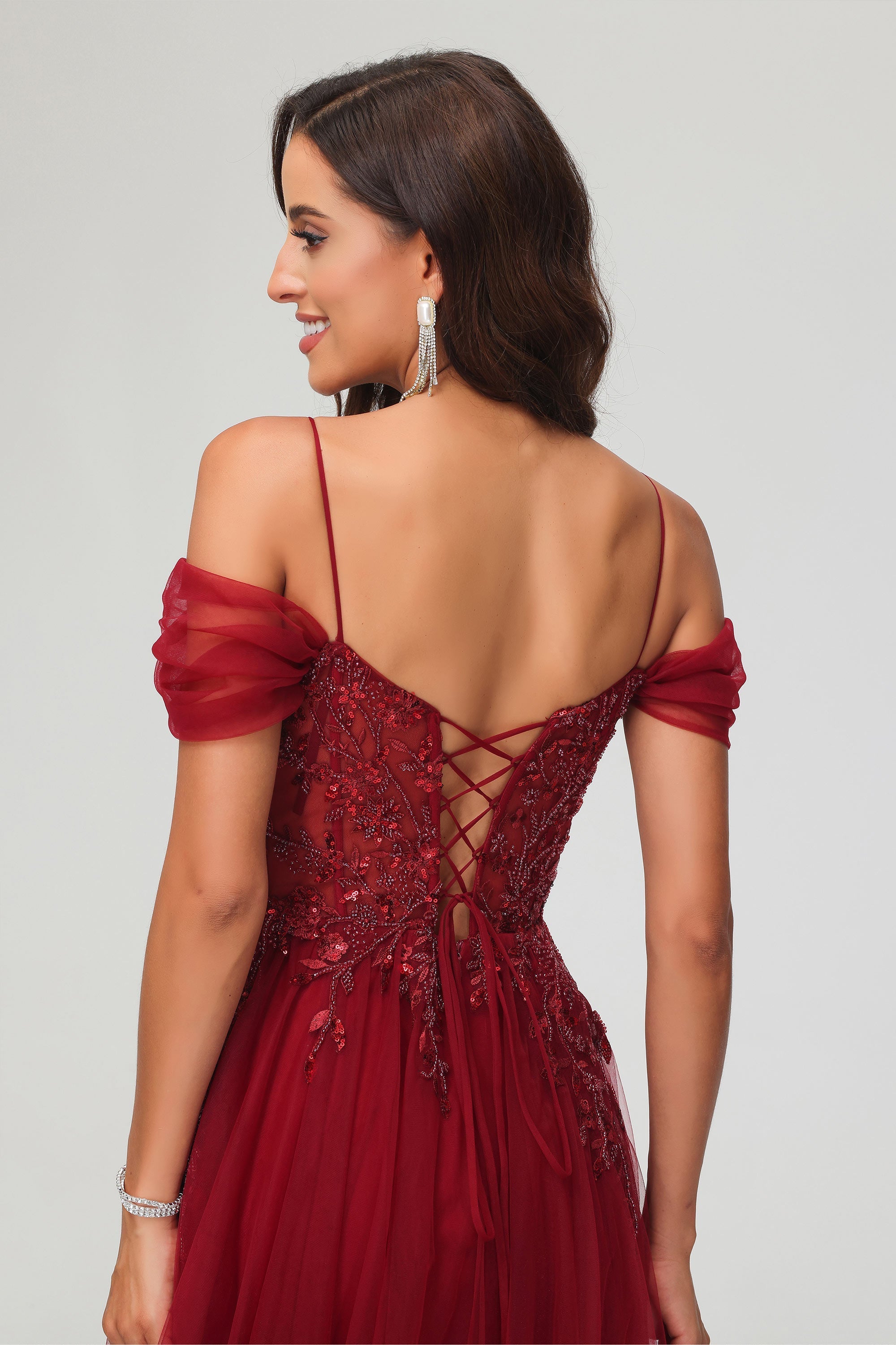 Schulterfrei A-Linie Tüll Abendkleid Ballkleid Partykleid