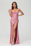 Sheath Spaghetti Straps Glitter Floor Length Mermaid Formal Evening Dress With Slit Prom Party Gowwns