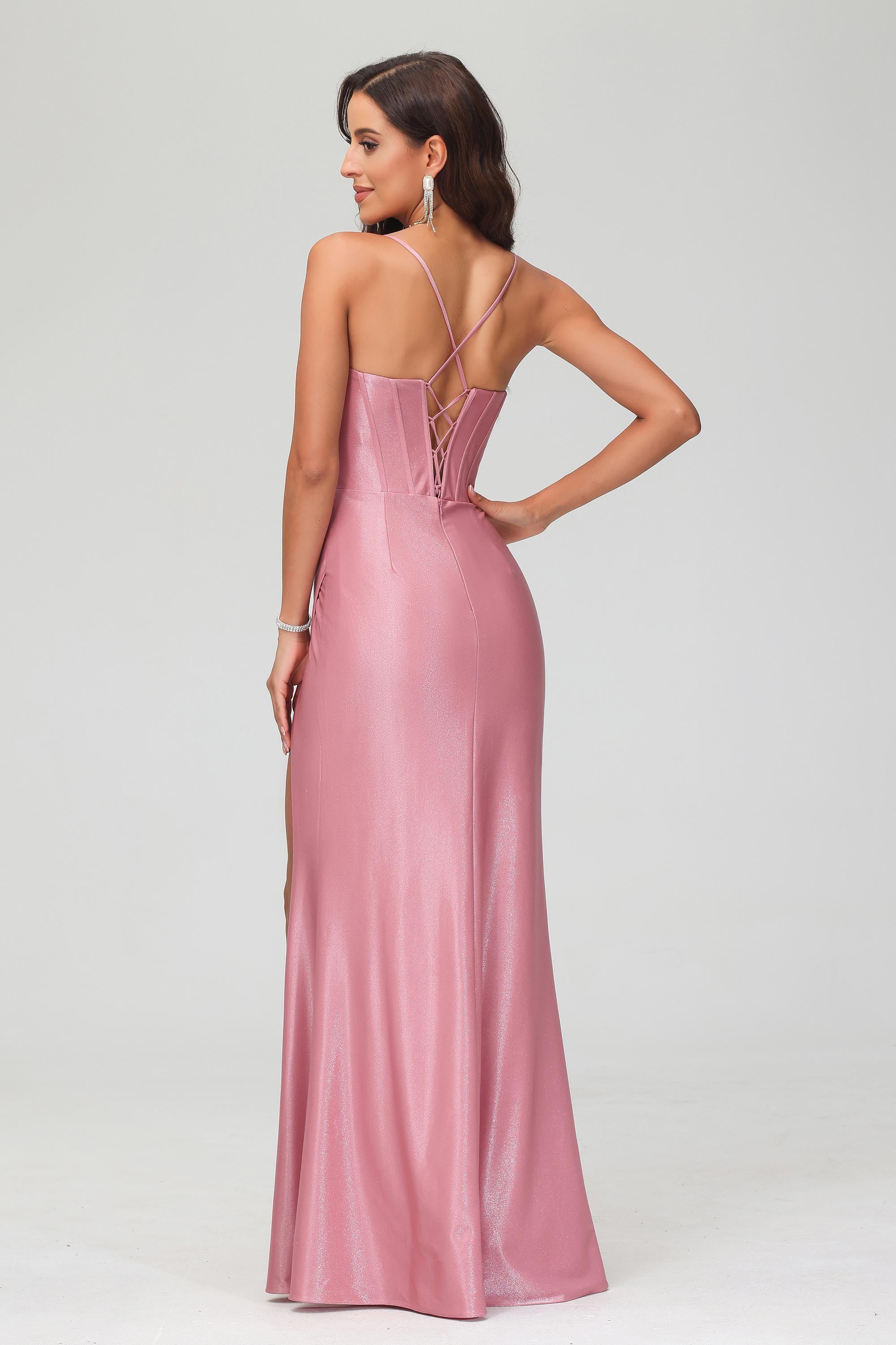 Sheath Spaghetti Straps Glitter Floor Length Mermaid Formal Evening Dress With Slit Prom Party Gowwns