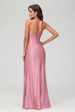 Sheath Spaghetti Straps Glitter Floor Length Mermaid Formal Evening Dress With Slit Prom Party Gowwns