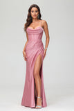 Sheath Spaghetti Straps Glitter Floor Length Mermaid Formal Evening Dress With Slit Prom Party Gowwns