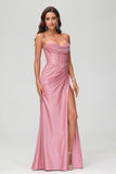 Sheath Spaghetti Straps Glitter Floor Length Mermaid Formal Evening Dress With Slit Prom Party Gowwns