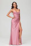 Sheath Spaghetti Straps Glitter Floor Length Mermaid Formal Evening Dress With Slit Prom Party Gowwns