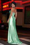 Pleated High Slit Satin Prom Party Dress Formal Evening Dresses Sheath Pleated Rhinestone