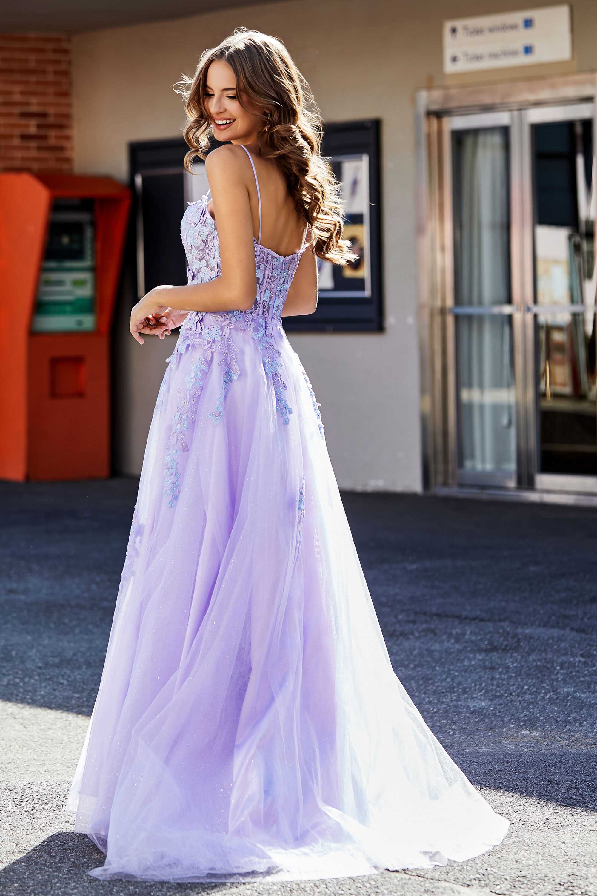 Spaghetti Straps Applique Empire Waist A-Line Tulle Maxi Prom Party Dress Formal Evening Gowns