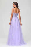 Spaghetti Straps Applique Empire Waist A-Line Tulle Maxi Prom Party Dress Formal Evening Gowns