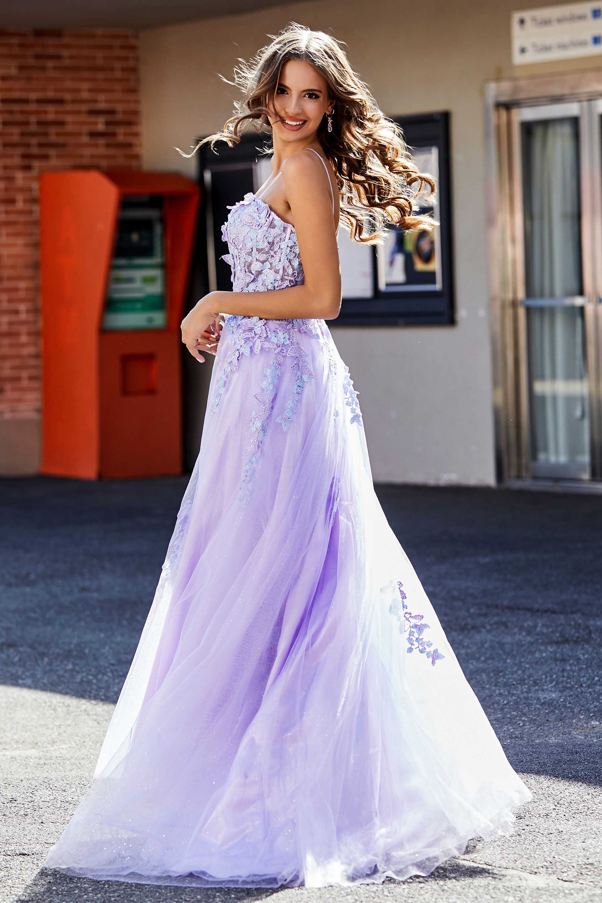 Spaghetti Straps Applique Empire Waist A-Line Tulle Maxi Prom Party Dress Formal Evening Gowns