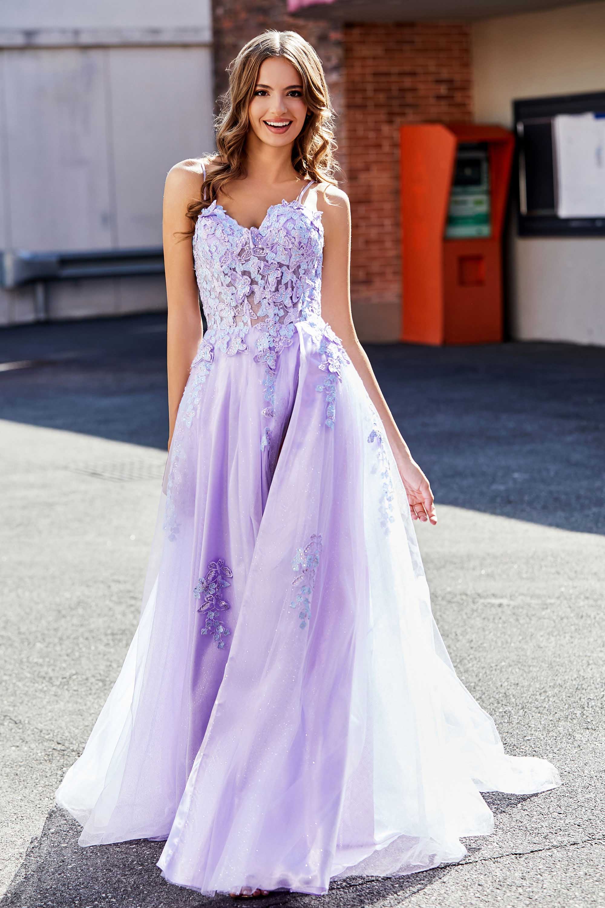 Spaghetti Straps Applique Empire Waist A-Line Tulle Maxi Prom Party Dress Formal Evening Gowns