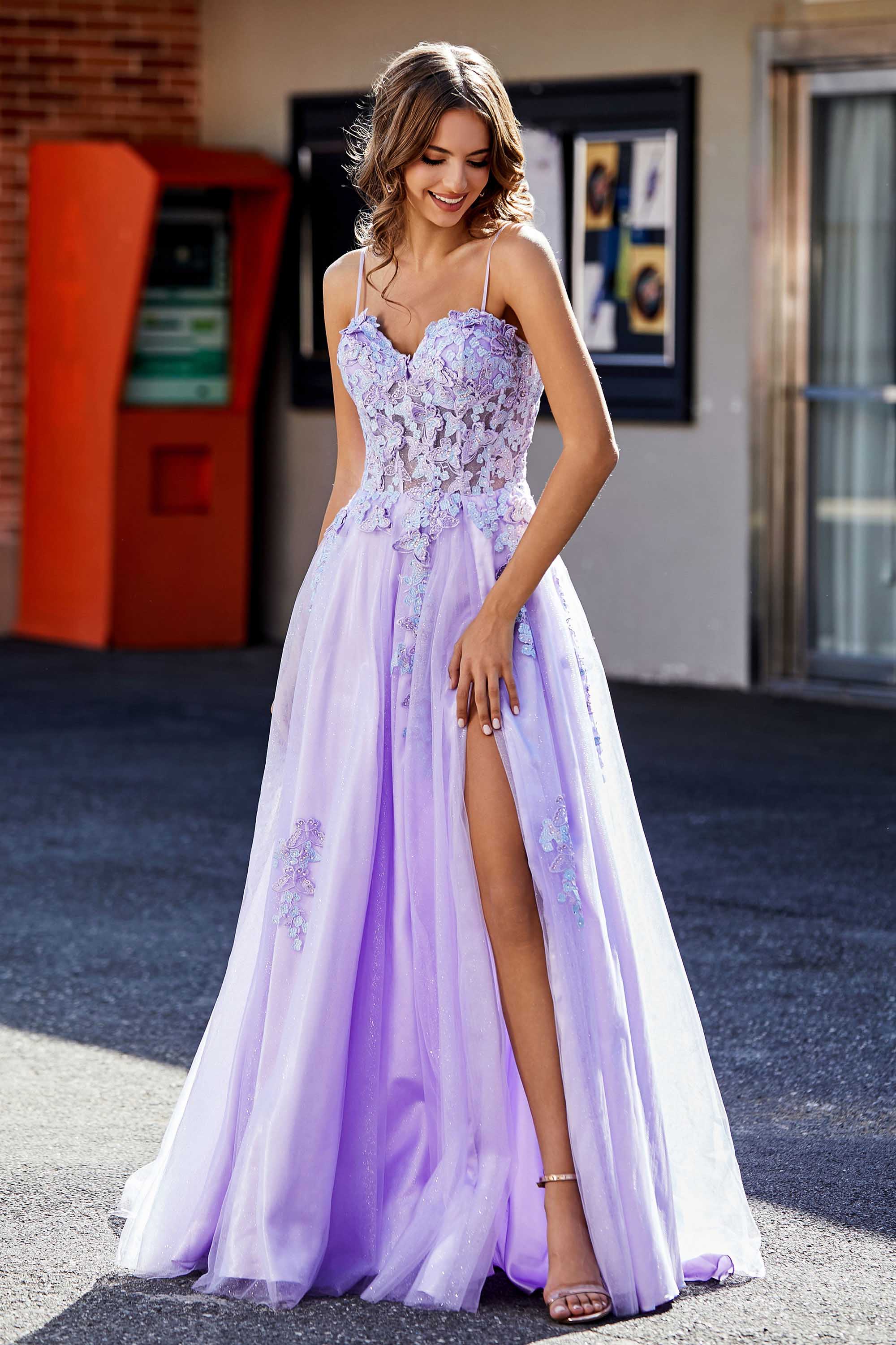 Spaghetti Straps Applique Empire Waist A-Line Tulle Maxi Prom Party Dress Formal Evening Gowns