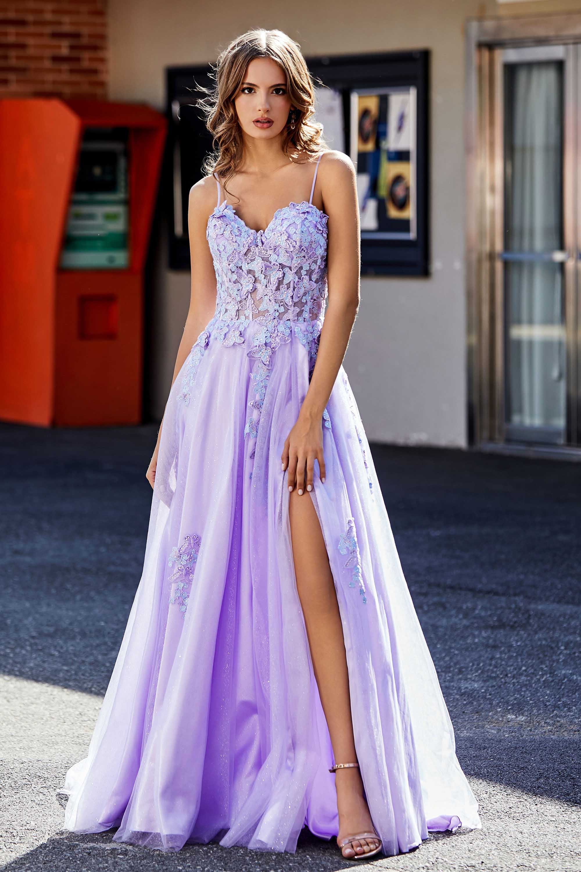 Spaghetti Straps Applique Empire Waist A-Line Tulle Maxi Prom Party Dress Formal Evening Gowns