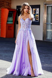 Spaghetti Straps Applique Empire Waist A-Line Tulle Maxi Prom Party Dress Formal Evening Gowns