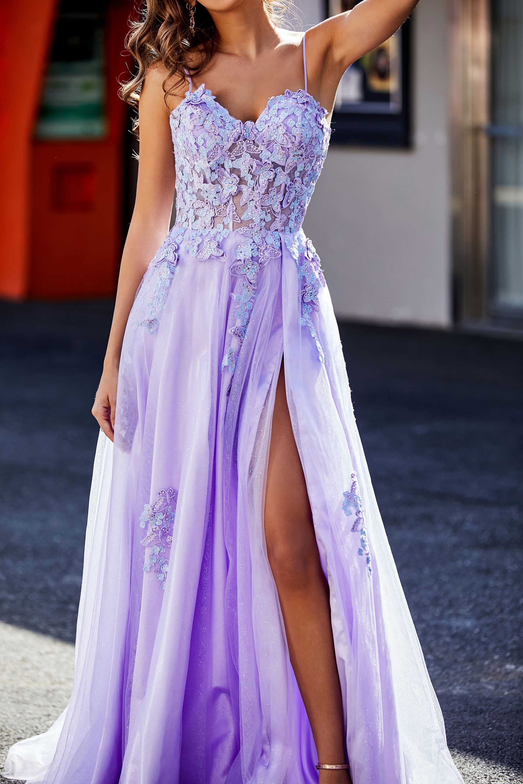 Spaghetti Straps Applique Empire Waist A-Line Tulle Maxi Prom Party Dress Formal Evening Gowns