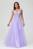 Spaghetti Straps Applique Empire Waist A-Line Tulle Maxi Prom Party Dress Formal Evening Gowns