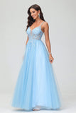 Bodenlanges, durchsichtiges A-Linien-Abendkleid mit Glitzertüll und Applikationen