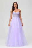 Sweetheart Bodice Applique A-Line Tulle Floor-Length Prom Party Dress Evening Ball Gowns
