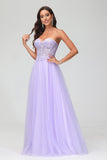 Sweetheart Bodice Applique A-Line Tulle Floor-Length Prom Party Dress Evening Ball Gowns
