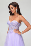 Sweetheart Bodice Applique A-Line Tulle Floor-Length Prom Party Dress Evening Ball Gowns