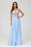 Applikationen A-Linie Durchsichtiges Chiffon Bodenlanges formelles Abendkleid Abschlussball Party Ballkleider