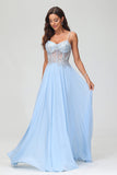Applikationen A-Linie Durchsichtiges Chiffon Bodenlanges formelles Abendkleid Abschlussball Party Ballkleider