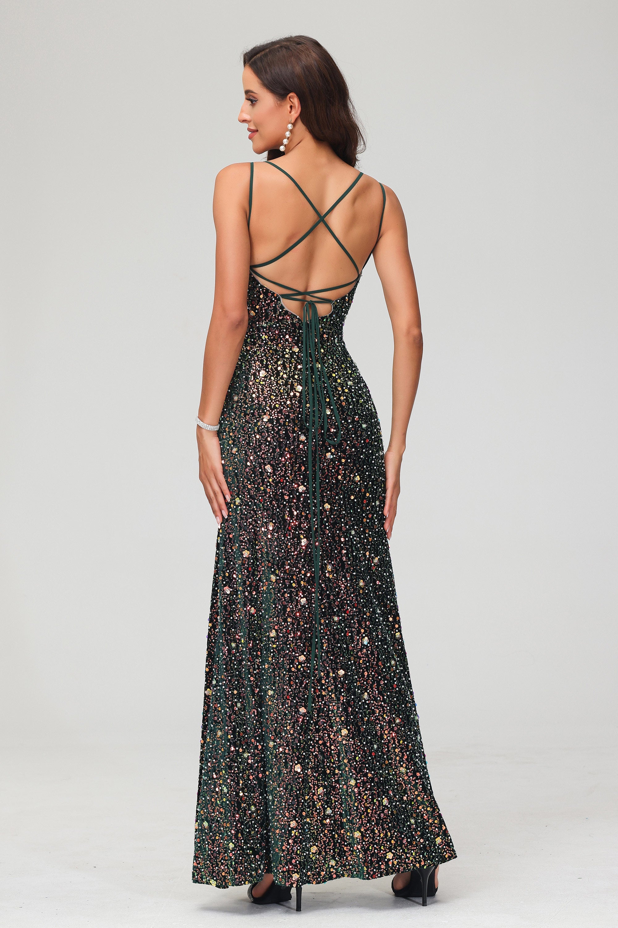 Elegantes Etuikleid mit doppelten Trägern, figurbetont, lang, mit Pailletten, formelles Abendkleid, Abschlussball, Partykleid