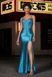 Applikationen Durchsichtiges Satin Abendkleid Ball Party Kleider