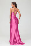 Spaghetti Straps Pleated Long Slit Sweep Train Mermaid Formal Evening Dress Prom Party Gowns
