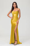 Spaghetti Straps Pleated Long Slit Sweep Train Mermaid Formal Evening Dress Prom Party Gowns