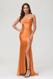 Spaghetti Straps Pleated Long Slit Sweep Train Mermaid Formal Evening Dress Prom Party Gowns