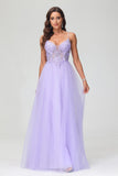 V Neck Rhinestone See-through Applique Tulle Long Prom Party Dress Formal Evening Gowns